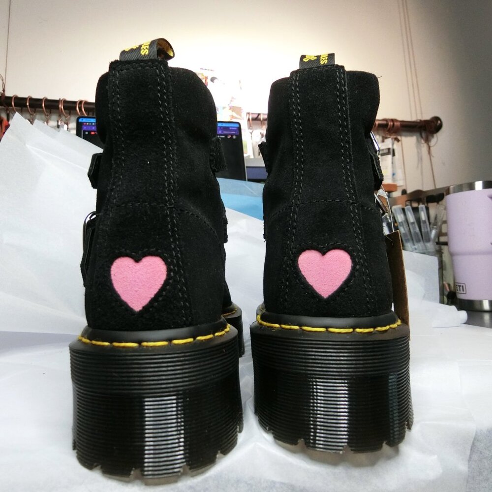 RARE Dr. Martens x Lazy Oaf Suede Heart Buckle Platform Boots | Size 9 - Picture 6 of 12